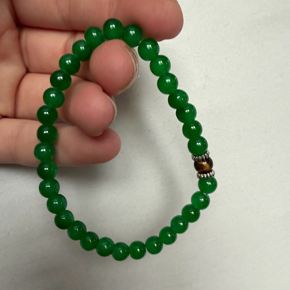Jade / Tiger’s Eye Beaded Stretchy Bracelet with silver accents